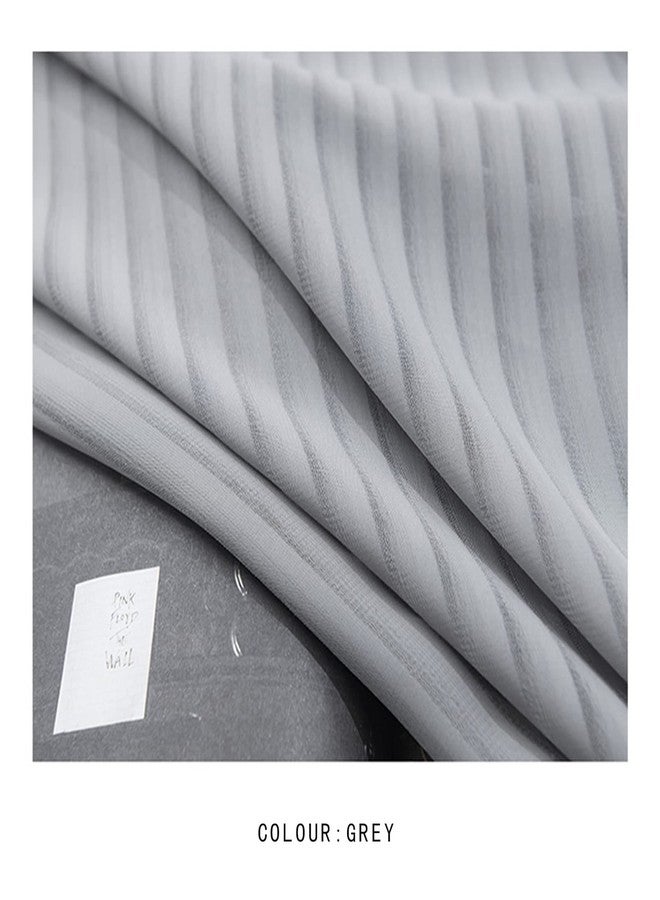 SUOUO Grey Chiffon Striped Semi Sheer Curtains for Living Room Light Filtering Solid Voile Window Drapes for Bedroom 2 Panels 84 inches Long Rod Pocket - Image 5